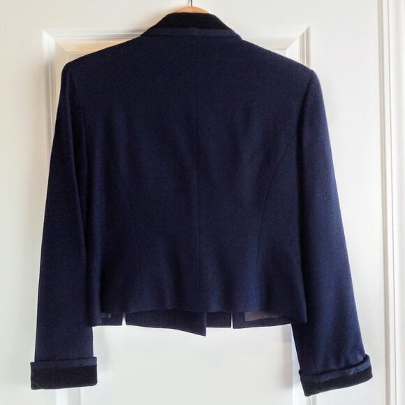 Albert Nipon Navy Blue Double Breasted Velvet Trim Wool Jacket - Picture 2 of 5